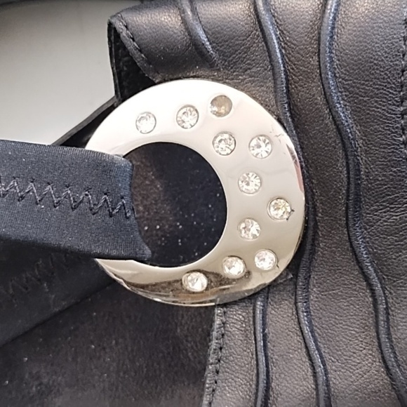 Black Sandals with Silver Detail Padded Sueded Insole Rubber Sole - Picture 12 of 16